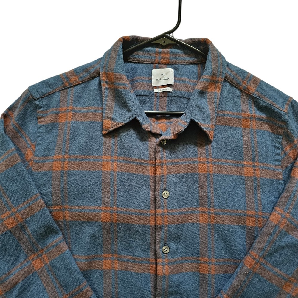 PS Paul Smith Tailored Fit Windowpane Plaid Button Up Flannel Shirt Mens Size XL